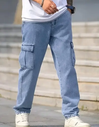 UrbanVault Loose-Fit Cargo Denim Jeans