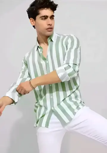 Mint Stride Vertical Stripe Shirt