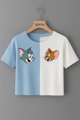 Tom & Jerry Crop Top – Blue & White