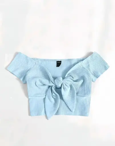 Sky-Knot Ribbed Crop Top