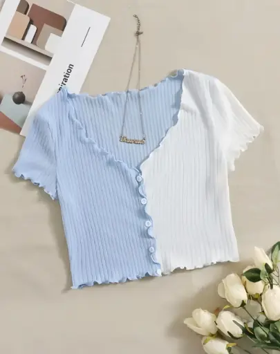 Sky Frost Dual-Tone Ribbed Crop Top 